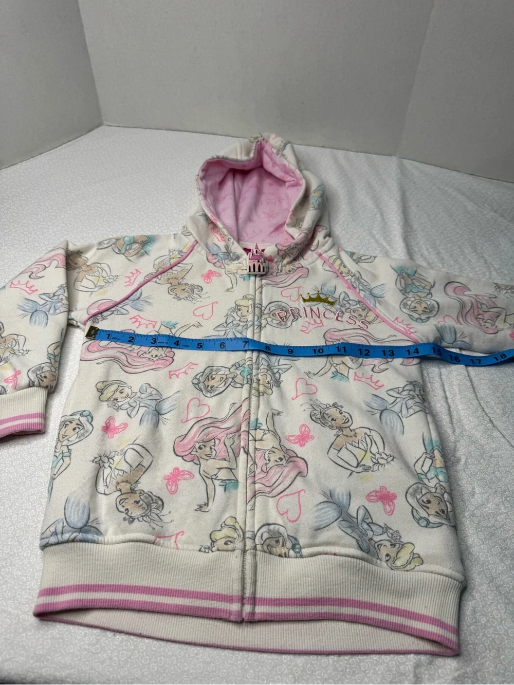Disney Princess Girl's Character Print Full-Zip Hoodie Ariel Cinderella size 6